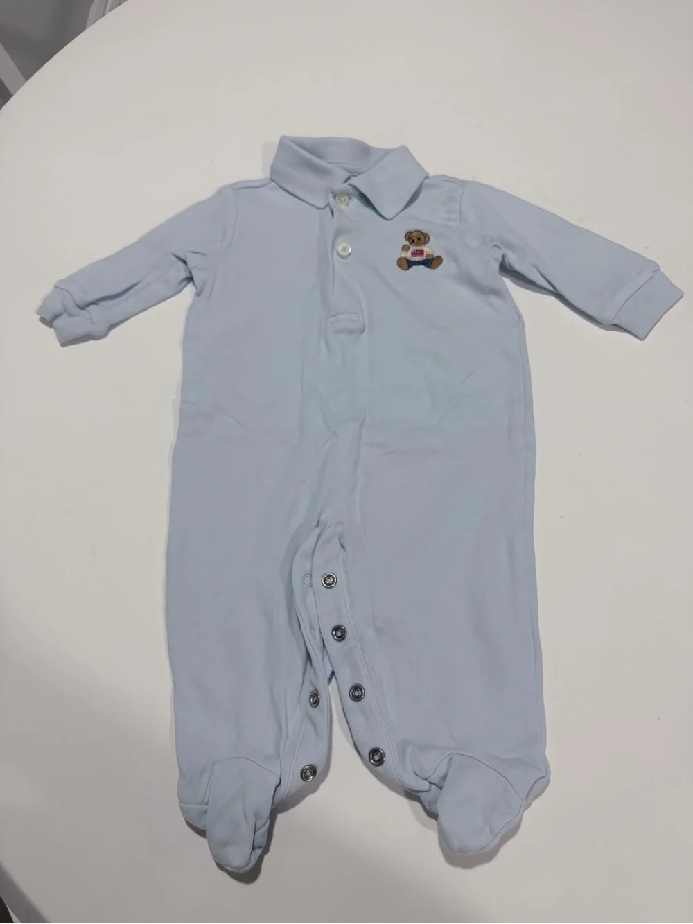 Ralph Lauren Baby Blue Polo Sweater with Polo Bear Embroidery